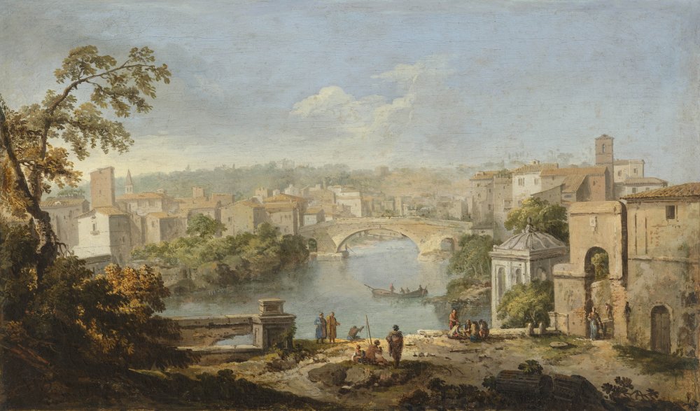 View of the Ponte Cestio from the Tiber Island