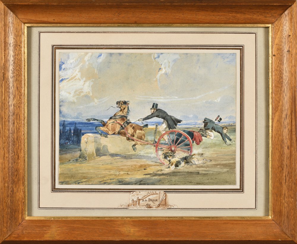Horse Harnessed Setting Off at a Gallop, Followed by a Dog
