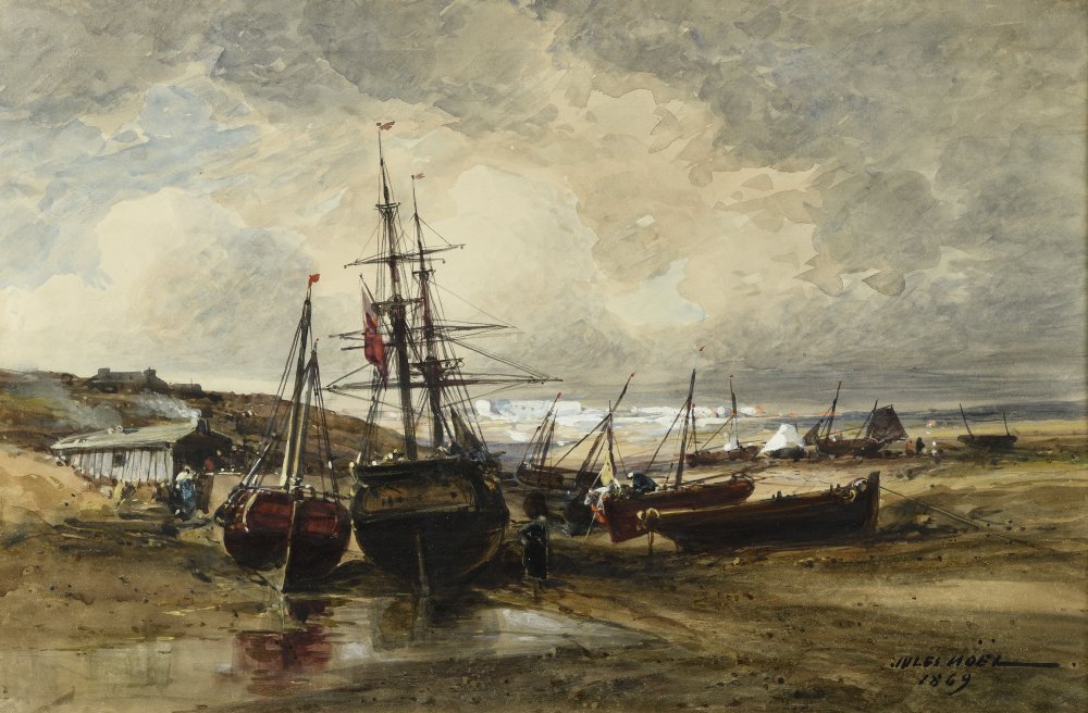Bateaux de pêche échoués sur la grève