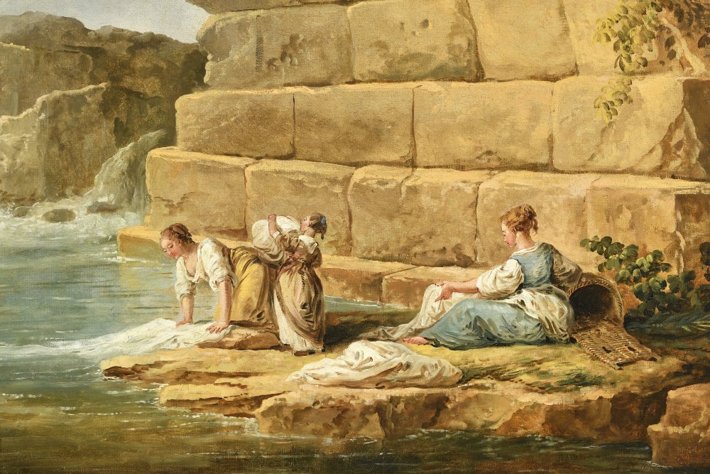 Washerwomen and a Fisherman beneath an Ancient Bridge with a Waterfall&nbsp;(…)
