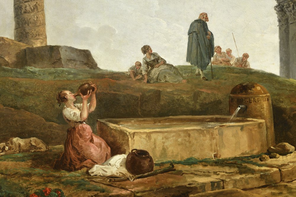 Washerwomen and a Fisherman beneath an Ancient Bridge with a Waterfall&nbsp;(…)
