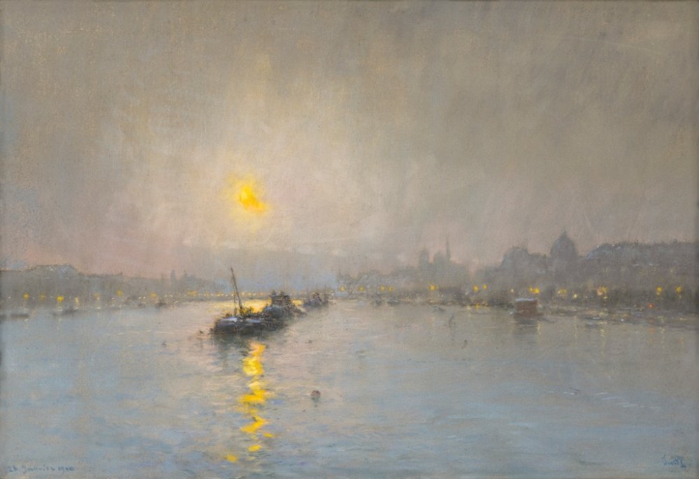 Paris, the Seine, at night, from the Pont du Carrousel