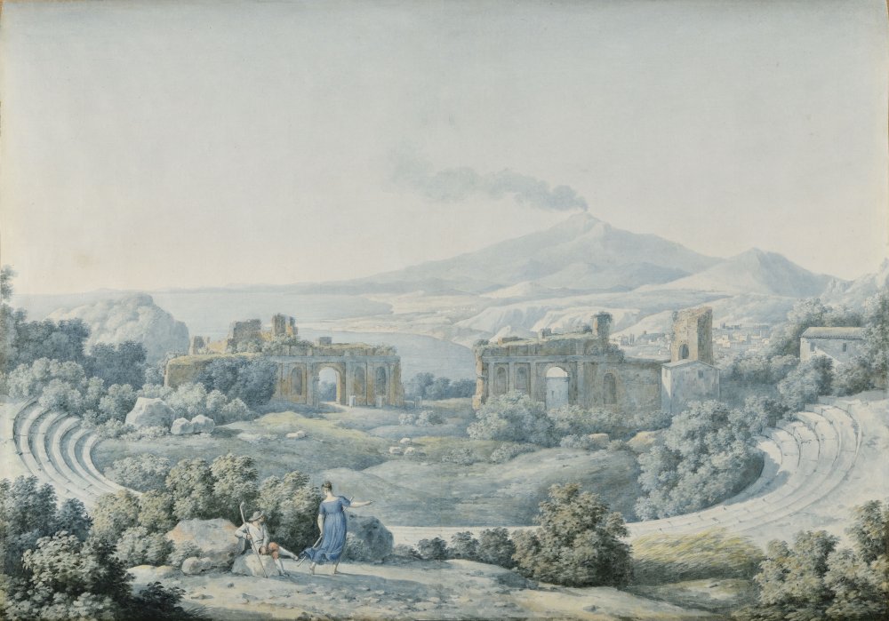 Vue du théâtre panoramique de Taormine (Sicile)