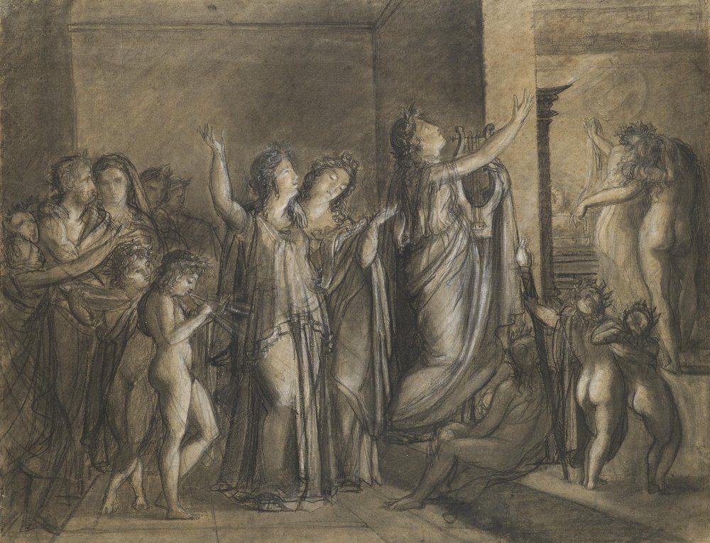 Le cortège des vestales dans un temple antique