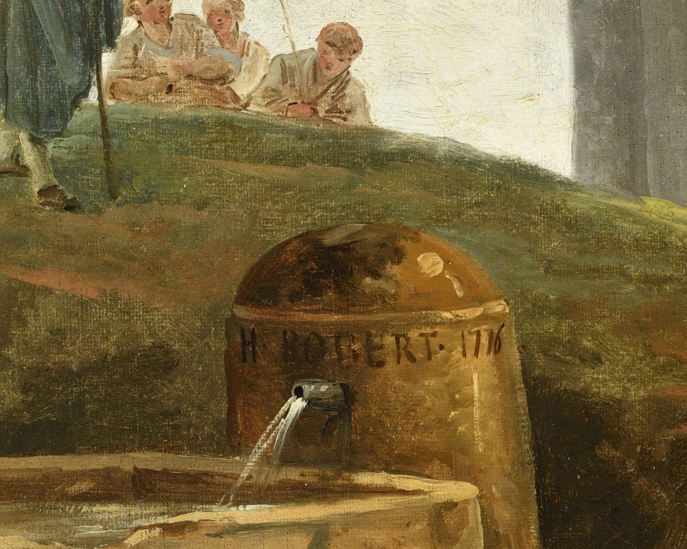 Washerwomen and a Fisherman beneath an Ancient Bridge with a Waterfall&nbsp;(…)