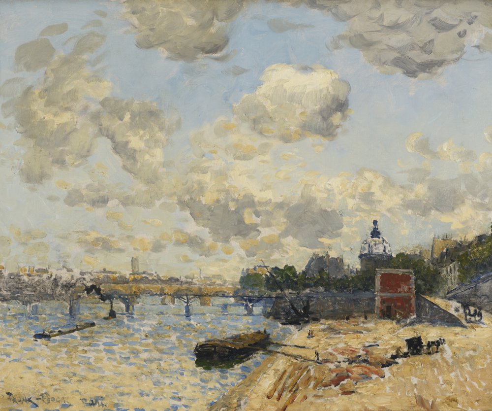 View of the banks of the Seine with the Passerelle des Arts footbridge and (…)