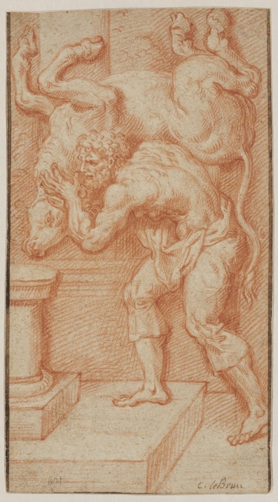 Hercule portant le taureau de Crète à l’autel