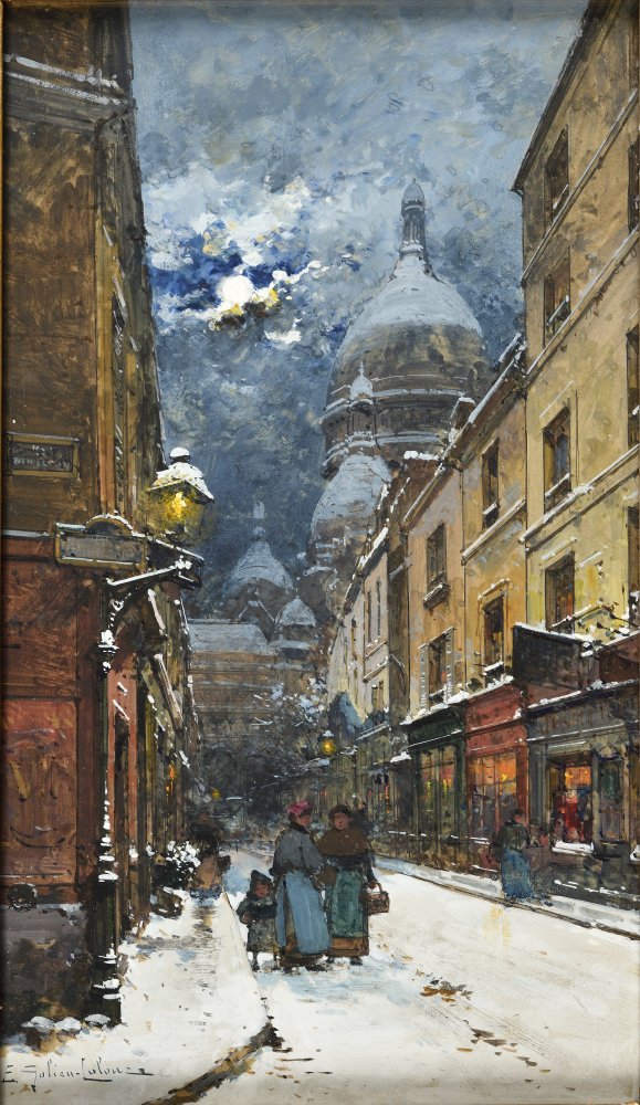 Montmartre, rue de La Barre enneigée