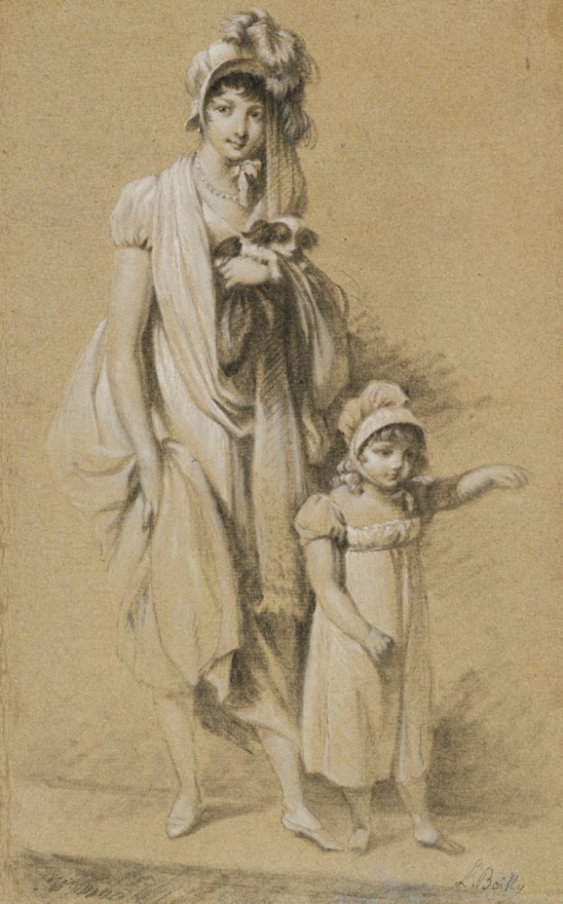 Jeune femme avec sa fille et Jeune homme avec son fils