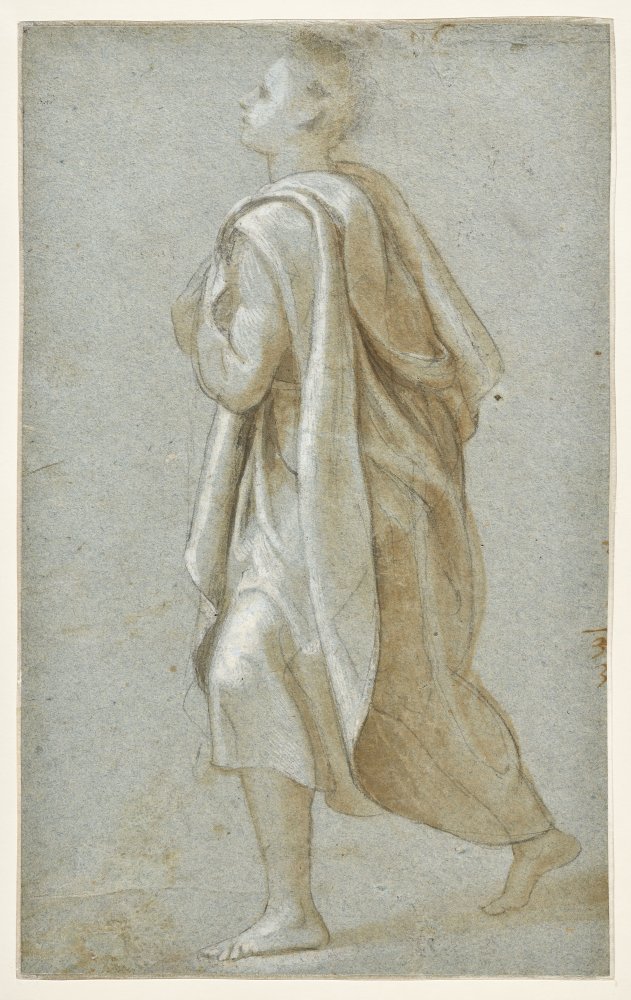 Étude d’homme drapé de profil gauche marchant