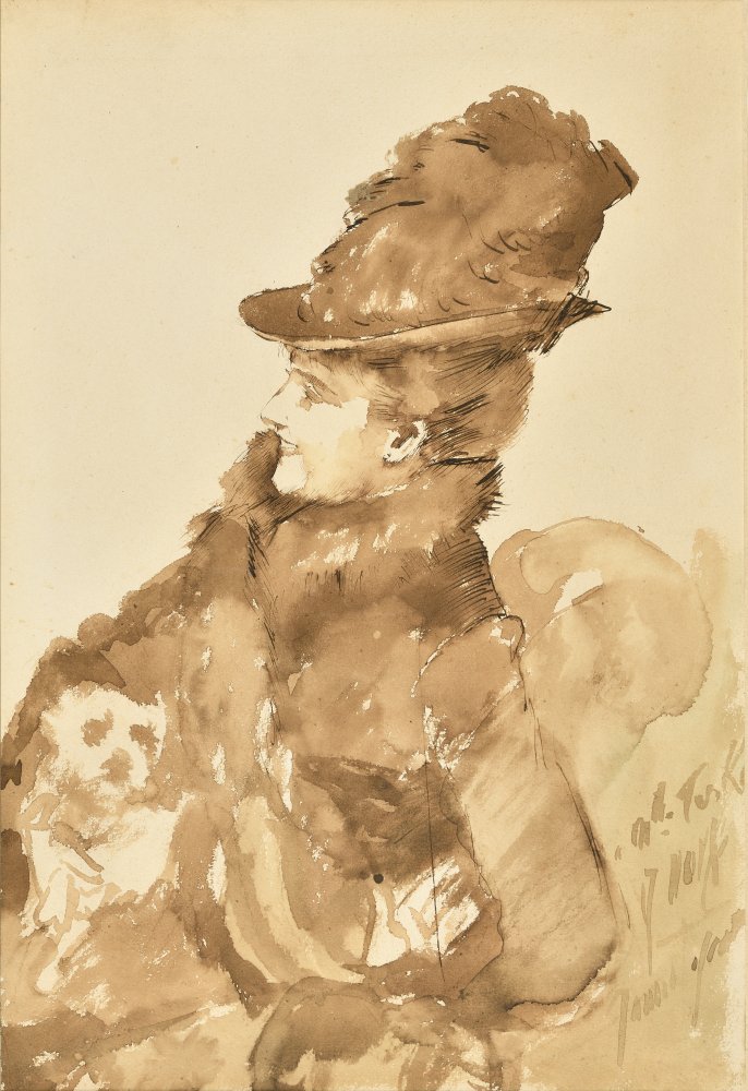 Seated Portrait of Méry Laurent holding her little Japanese Dog “Princess”&nbsp;(…)