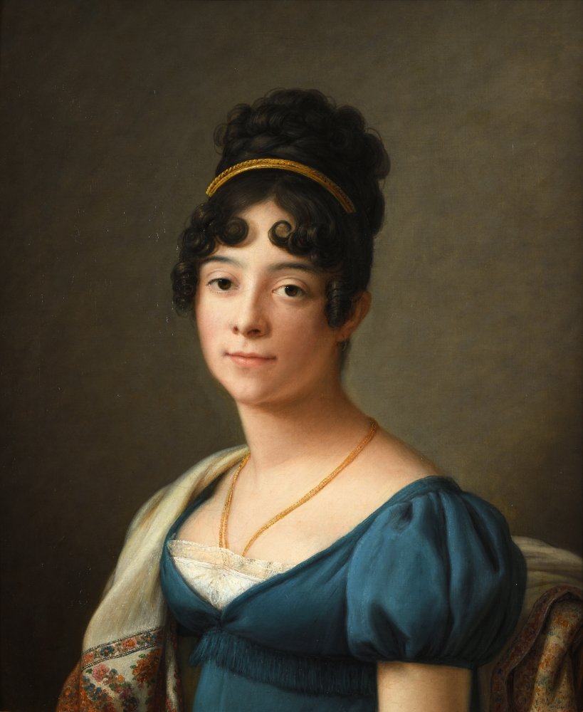 Portrait of a Lady in a Blue Dress and a Cashmere Shawl