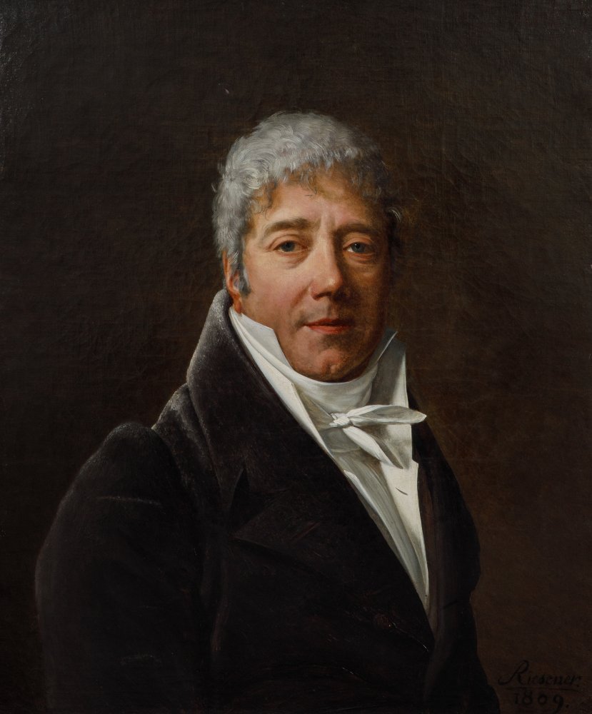 Portrait d’homme en buste à la veste de velours violine et collet blanc