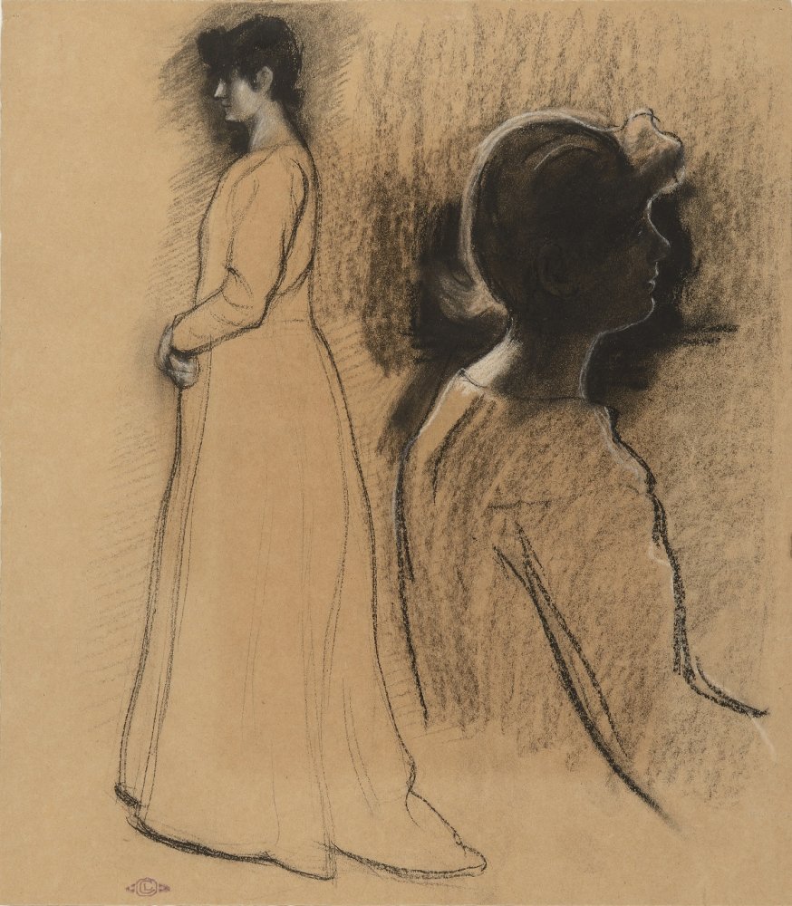 Deux études de profil d’Aline Lemmen, épouse de l’artiste, debout et assise